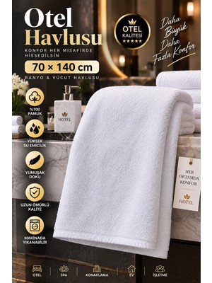 Pera Deluxe Otel Banyo Havlusu 70X140 cm %100 Pamuk Beyaz Kurulanma Havlusu Yüksek Su Emici Tekli