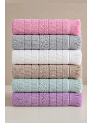 Pera Deluxe El Havlusu 6 Adet 50X90 cm El Yüz Havlusu Saçaklı Desenli Banyo Havlusu Seti