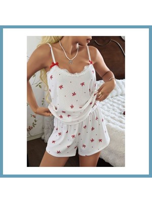 Bezos Kadın Ekru Ince Askılı Şortlu Pijama Takımı 5244 MBT06