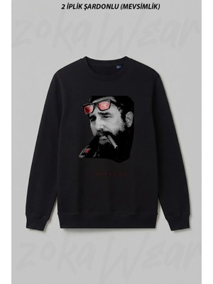 Zoka Wear Fidel Castro Kuba Ön Baskılı Bisiklet Yaka Sweatshirt