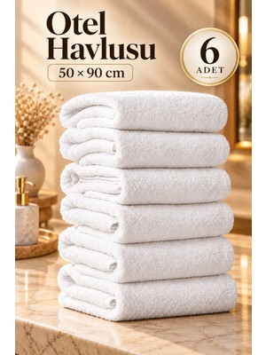 Pera Deluxe Otel Havlusu 6’lı 50X90 cm %100 Pamuk Beyaz El Yüz Havlusu Yüksek Su Emici
