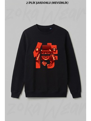 Zoka Wear Samurai Kanji Ön Baskılı Bisiklet Yaka Sweatshirt