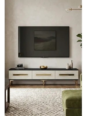 Vivense Rany Tv Sehpası, Antrasit Traverten Gold, 180 cm