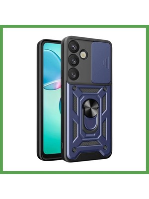 Bezos Samsung Galaxy S25 Uyumlu Kılıf Pars Lens Yüzüklü Silikon - Lacivert Mgc