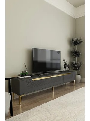 Vivense Meyra Tv Sehpası, Antrasit Gold, 180 cm
