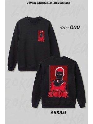 Zoka Wear Slam Dunk Hanamichi Sakuragi Ön Arka Baskılı Bisiklet Yaka Sweatshirt