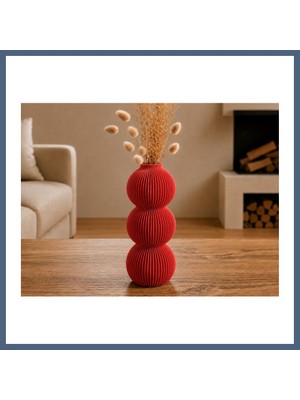 Bezos 3D Baskı Modern 3 Küre Dekoratif Vazo - Minimal Çiçek Vazosu, Masaüstü Ev ve Ofis Dekoru-Kırmızı BZS10