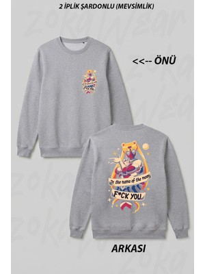 Zoka Wear Warrior Of Love Name Of The Moon Superhero Kawaii Merc Ön Arka Baskılı Bisiklet Yaka Sweatshirt