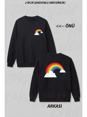 Zoka Wear Rainbow Logo Gokkusagi Ön Arka Baskılı Bisiklet Yaka Sweatshirt