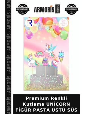 Armoris Premium Renkli Kutlama Unicorn Figür Pasta Üstü Süs