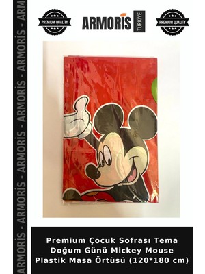Armoris Premium Çocuk Sofrası Tema Doğum Günü Mickey Mouse Plastik Masa Örtüsü (120*180 Cm)
