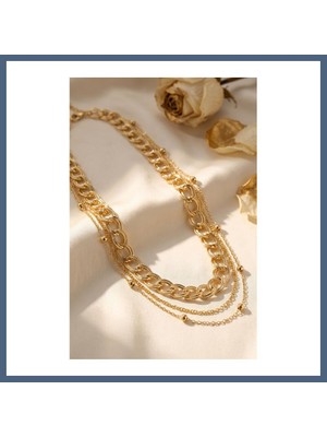 Bezos Gold Renk Pirinç Zincir Model Kombin Kadın Kolye BZS10