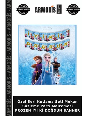 Armoris Özel Seri Kutlama Seti Mekan Süsleme Parti Malzemesi Frozen Iyi Ki Doğdun Banner