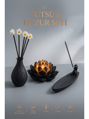 Meta ThreeD Tütsü Seti – Lotus Gece Lambası, Kayık Tütsülük, Dekoratif Vazo, 5 Tütsü ve 5 Papatya Tütsü Charm