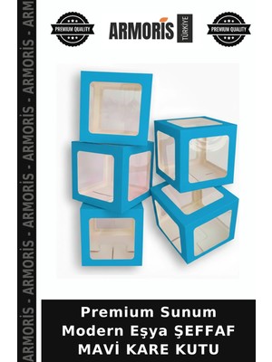 Armoris Premium Sunum Modern Eşya Şeffaf Mavi Kare Kutu