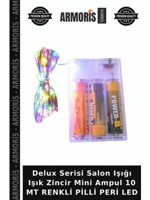 Armoris Delux Serisi Salon Işığı Işık Zincir Mini Ampul 10 mt Renkli Pilli Peri LED