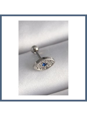 Bezos 316L Çelik Gümüş Renk Zirkon Taşlı Göz Tragus Piercing BZS10