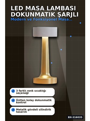 LED Masa Lambası Dokunmatik Şarjlı Abajur IP20 Korumalı Dimmer Işıklı BX-316035