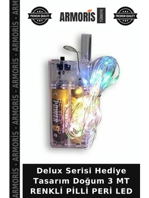 Armoris Delux Serisi Hediye Tasarım Doğum 3 mt Renkli Pilli Peri LED