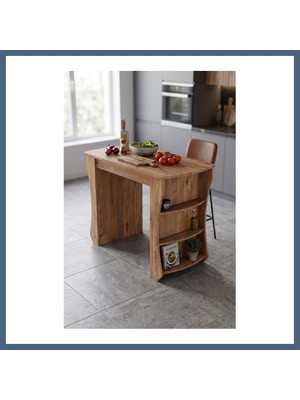 Bezos Mutfak Masası Mutfak Adası Ada Masa Bar Masası Kahvaltı Masası Raflı Çok Amaçlı Dolap Modern Masa 120X60 cm 9836 Atlantik Çam BZS10