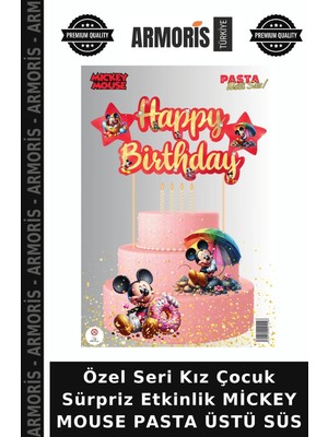 Armoris Özel Seri Kız Çocuk Sürpriz Etkinlik Mickey Mouse Pasta Üstü Süs