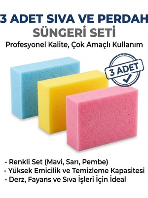 Primeaks Sıva Süngeri 3'lü Set Inşaat Boya Badana ve Alçı Temizleme Süngeri