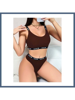 Bezos Kadın Kahverengi Love Yazılı Sütyen Kilot Takımı 5156 · Beden: L/xl · Renk: Kahverengi BZS10