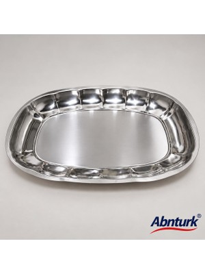 Abnturk 430 Paslanmaz Çelik Oval Kayık Servis Tabağı-Kırılmaz ve Dayanıklı Salata Meyve Sebze Tabağı