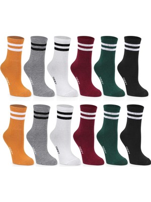 Ozzy Socks Kadın Nefes Alabilir Çizgili Tenis Çorabı Pamuk / Elastan Malzeme
