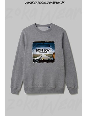 Zoka Wear Bon Jovi Baskili Ön Baskılı Bisiklet Yaka Sweatshirt
