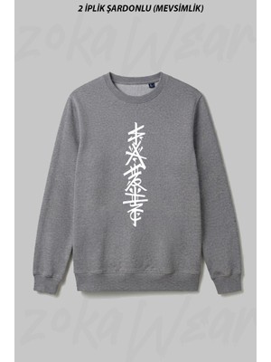 Zoka Wear Calligraphy Japan 2 Cizim Ön Baskılı Bisiklet Yaka Sweatshirt