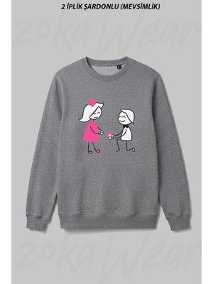 Zoka Wear Evlilik Teklifi Temali Sevgili Ön Baskılı Bisiklet Yaka Sweatshirt