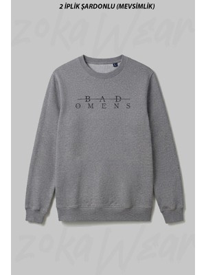 Zoka Wear Bad Omens Baskili Beyaz Ön Baskılı Bisiklet Yaka Sweatshirt