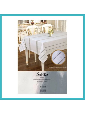 Defne Store Sahra Model Kapiçino 160X220 cm Polyester Ajurlu Keten Tablecloth Yemek Masası Dfnbez