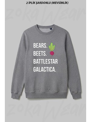Zoka Wear Bears Beets Battlestar Galactica The Office Ön Baskılı Bisiklet Yaka Sweatshirt