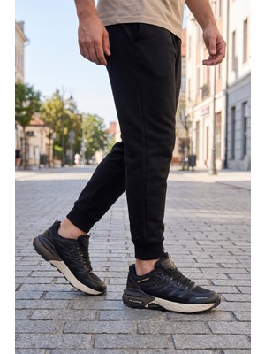 Mc Jamper Rahat Ortopedik Taban Bağcıklı Siyah-Bej Erkek Yürüyüş ve Spor Ayakkabı Sneaker 2427