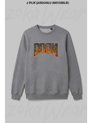 Zoka Wear Doom Baskili Siyah Ön Baskılı Bisiklet Yaka Sweatshirt