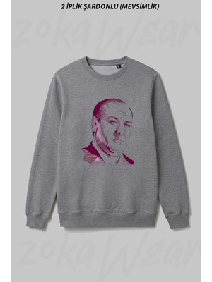 Zoka Wear Sopranos Baskili Beyaz Un Ön Baskılı Bisiklet Yaka Sweatshirt