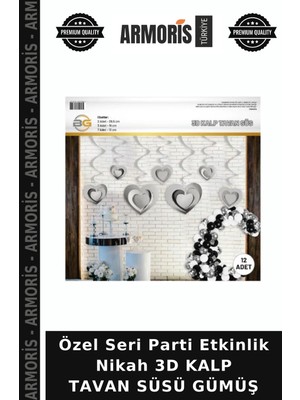 Armoris Özel Seri Parti Etkinlik Nikah 3D Kalp Tavan Süsü Gümüş