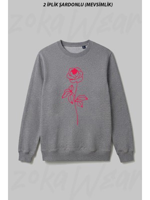Zoka Wear Gul Baskili Ön Baskılı Bisiklet Yaka Sweatshirt