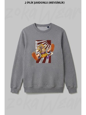 Zoka Wear One Piece Ates Meyvesi Anime Ön Baskılı Bisiklet Yaka Sweatshirt