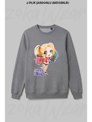Zoka Wear Suicide Squad Harley Quinn Anime Tasarim Ön Baskılı Bisiklet Yaka Sweatshirt
