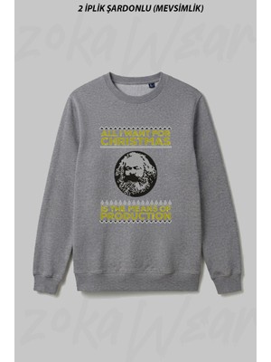 Zoka Wear Karl Marx Ugly Christmas Sweater All I Want For Christmas Ön Baskılı Bisiklet Yaka Sweatshirt