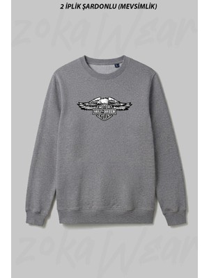 Zoka Wear Moto Harley Davidson Kar Ön Baskılı Bisiklet Yaka Sweatshirt