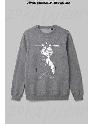 Zoka Wear Bilek Guresi - Arm Wrestling Baski4 Ön Baskılı Bisiklet Yaka Sweatshirt