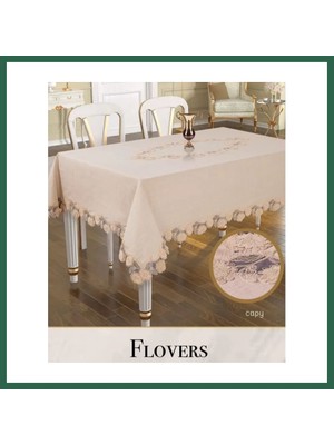 Vintessy Vıntessy 160X260CM Keten Flowers Model Kapiçino 3D Işlemeli Dantelli Dekoratif Örtü BZS01