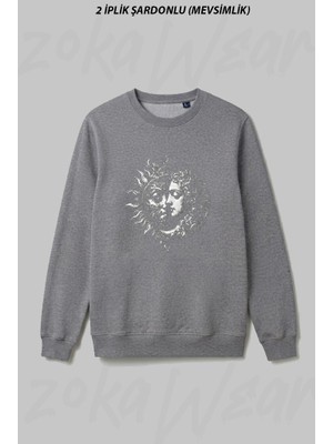 Zoka Wear Celestal Balance Sun And Moon Gunes ve Ay Astroloji Ying Yang Ön Baskılı Bisiklet Yaka Sweatshirt