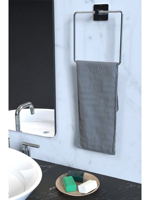 Elarque Kalite Kare Yapışkanlı Gümüş Havluluk Banyo Pratik Askılık