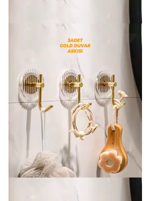 Elarque 3 Adet Gold Duvar Askısı Güçlü Yapışkanlı Vida Gerektirmez Yüksek Ağırlığa