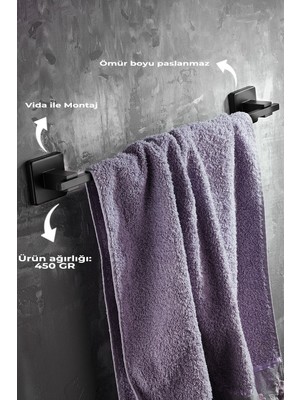 Elarque Siyah Uzun Havluluk Dayanıklı Zamak Metal Banyo Havlu Askısı